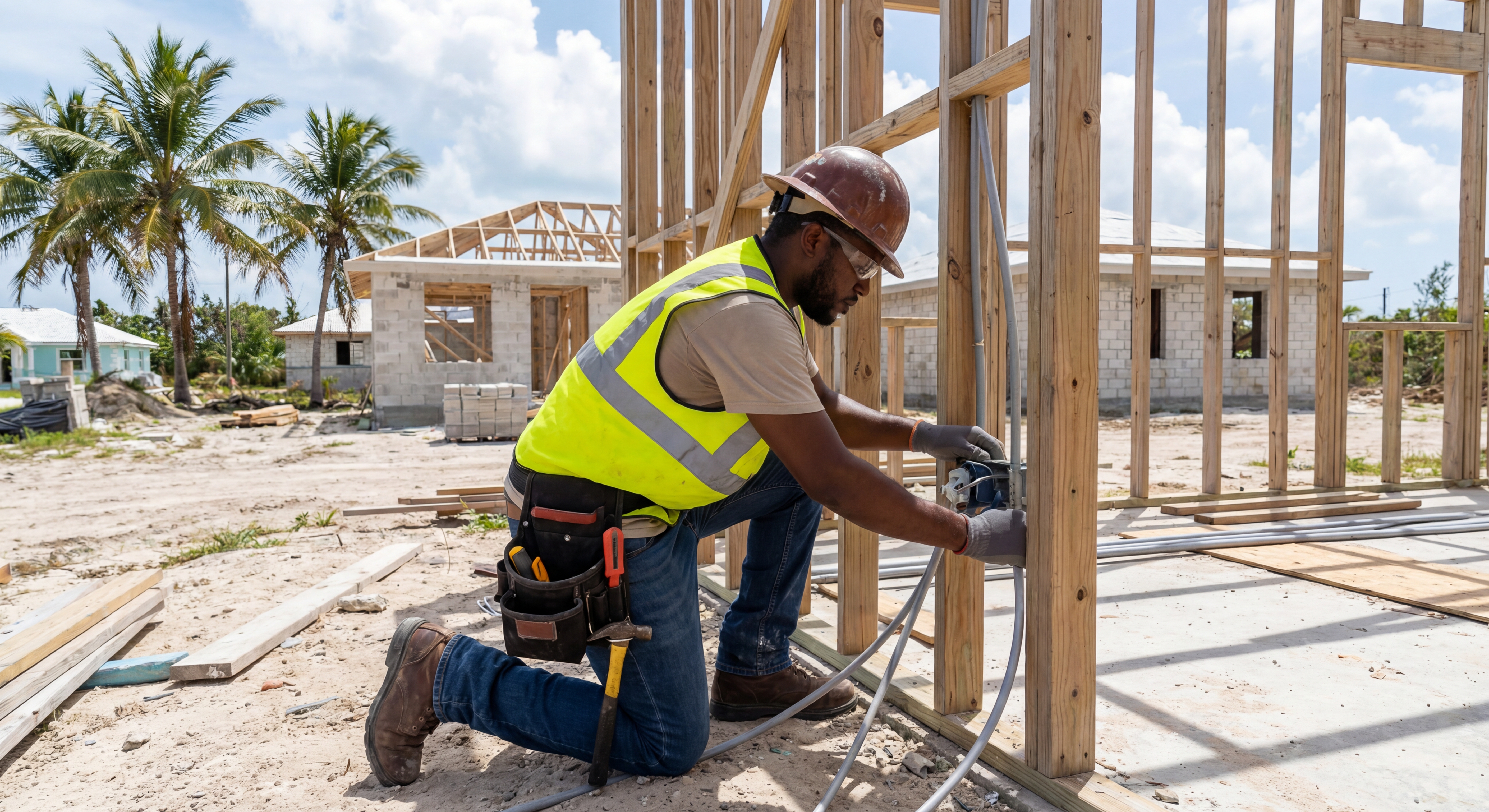 Construction worker with safety gear